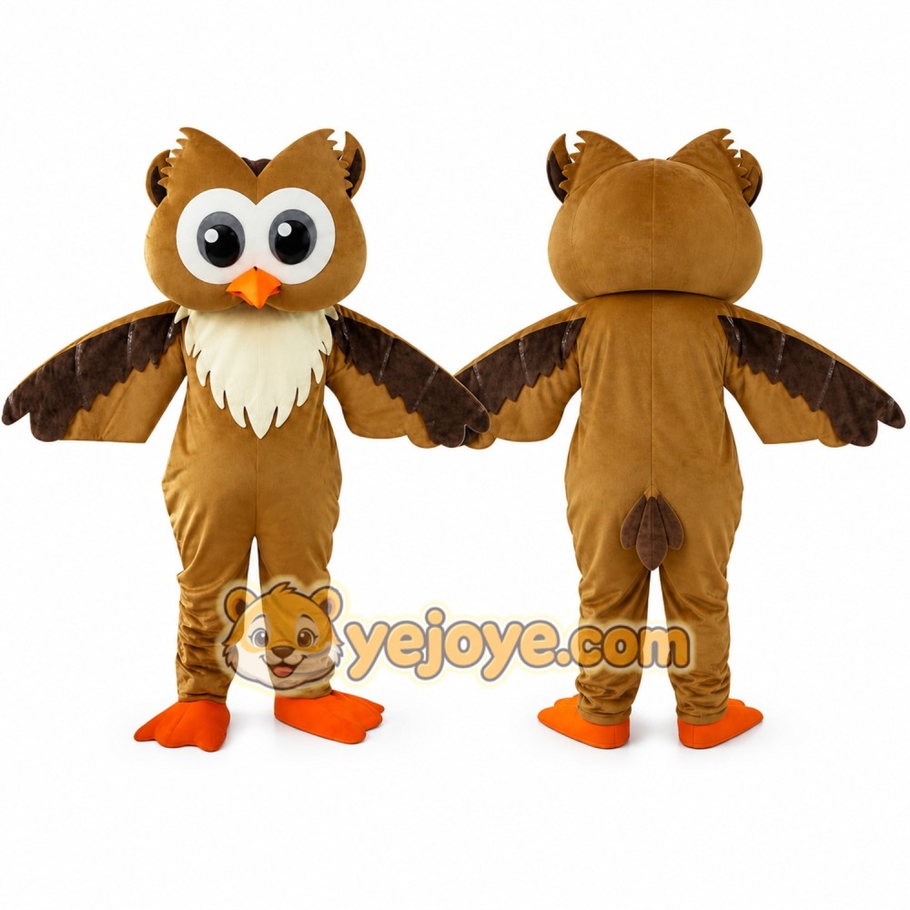 Brown Owl Mascot Costume with Custom Logo