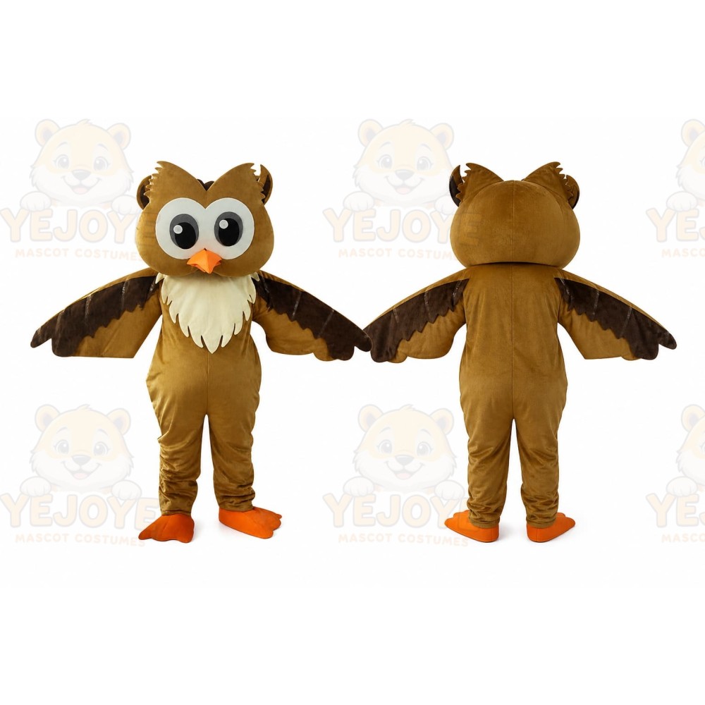 Brown Owl Mascot Costume with Custom Logo