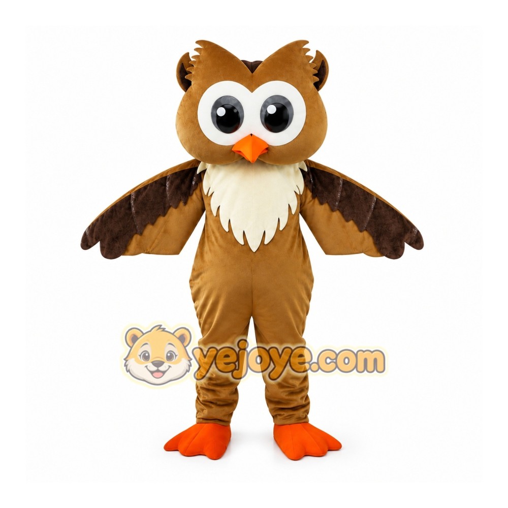 Brown Owl Mascot Costume with Custom Logo