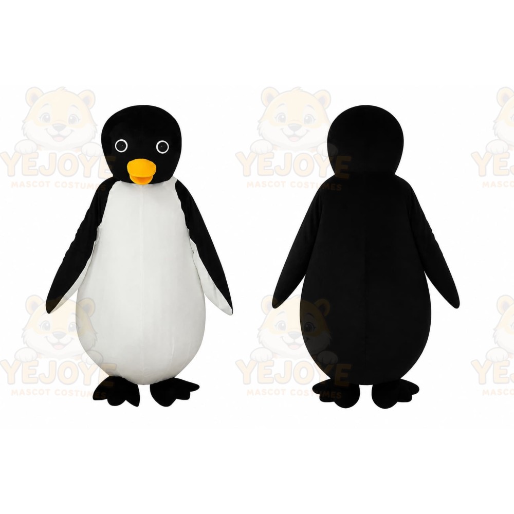 Black Penguin Mascot Costume with Custom Logo