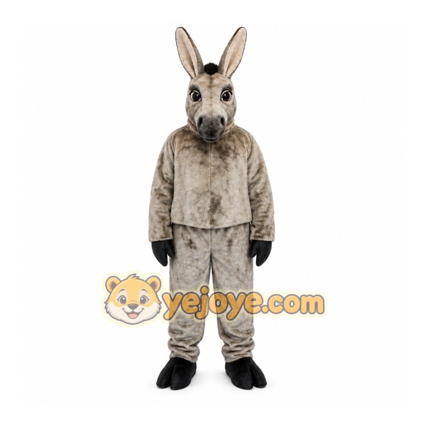 Gray Donkey Mascot Costume with Custom Logo