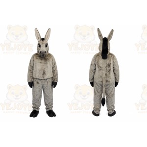 Gray Donkey Mascot Costume with Custom Logo