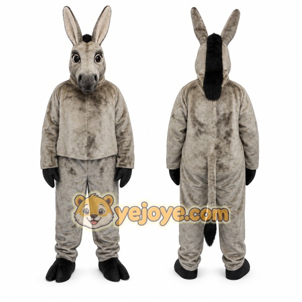 Gray Donkey Mascot Costume with Custom Logo