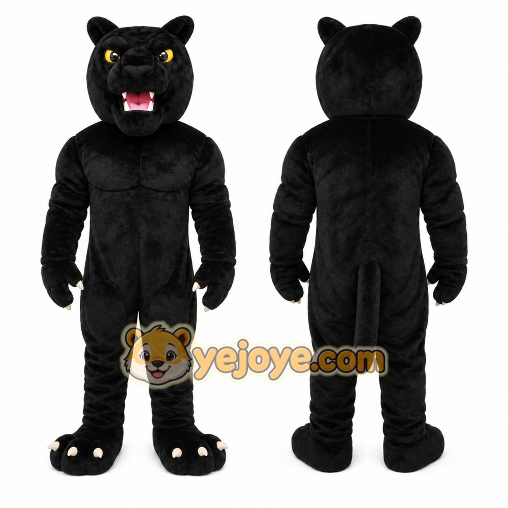Black Panther Mascot Costume with Custom Logo