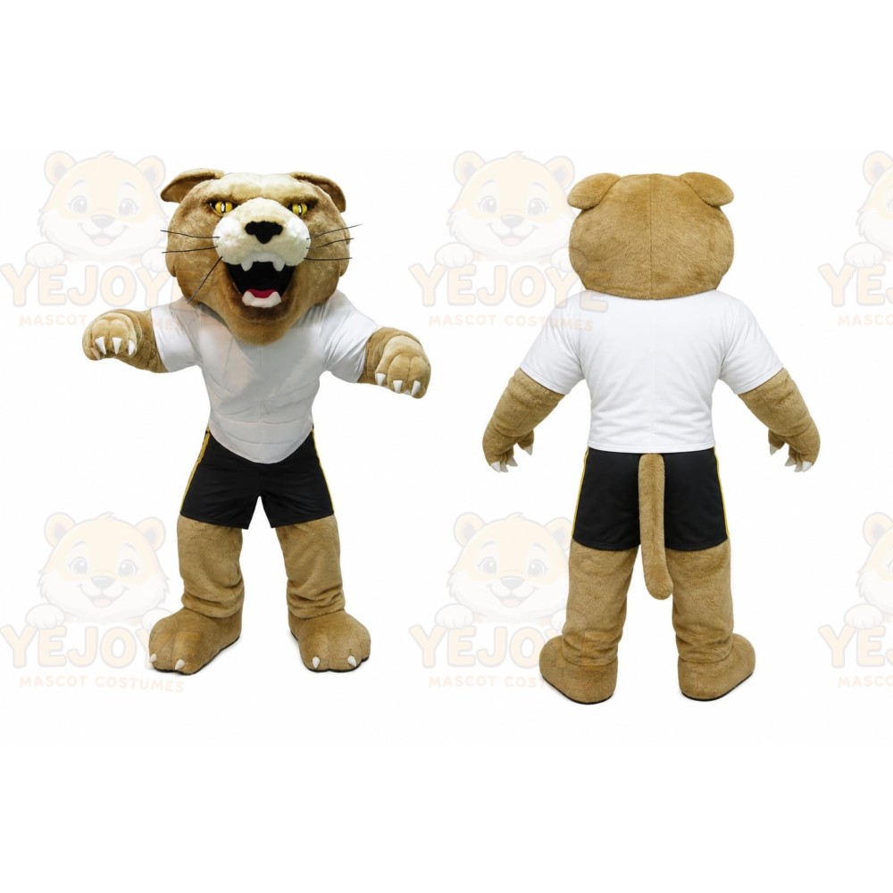 Brown Cougar Mascot Costume with Custom Logo