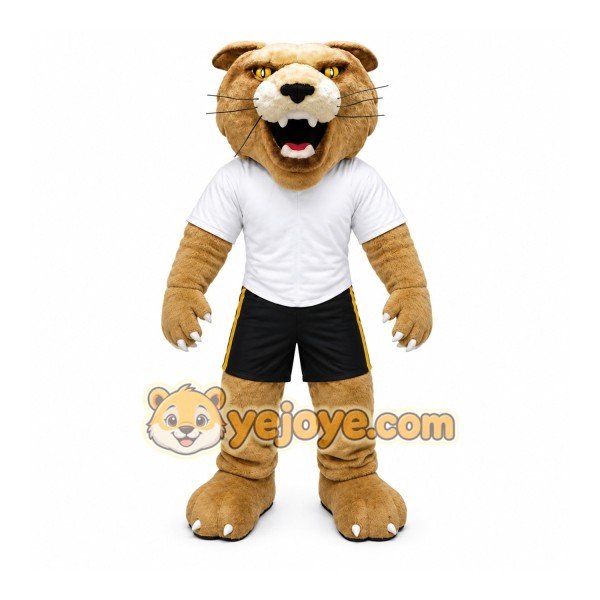 Brown Cougar Mascot Costume with Custom Logo
