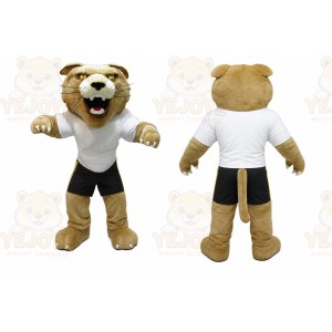 Brown Cougar Mascot Costume with Custom Logo