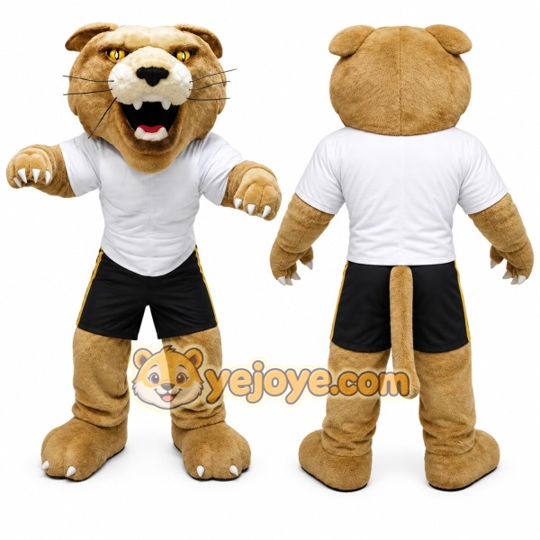 Brown Cougar Mascot Costume with Custom Logo