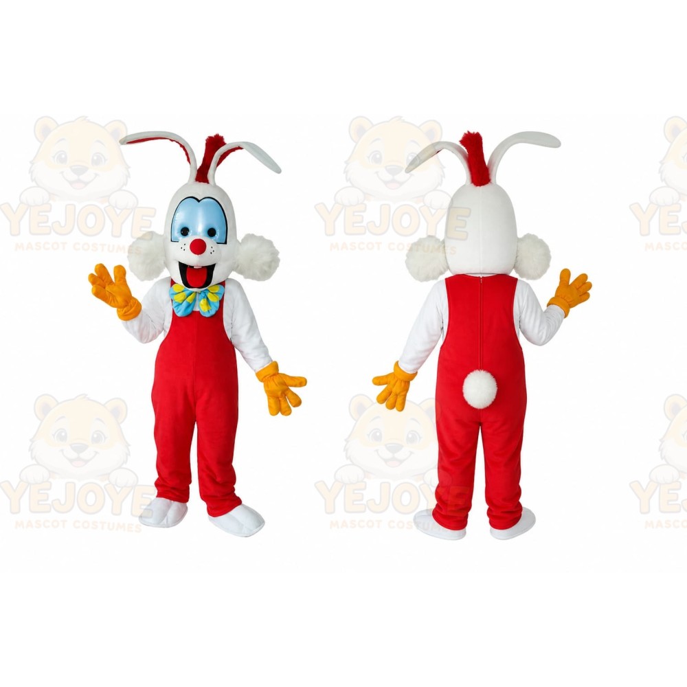 Red Rabbit Mascot Costume with Custom Logo
