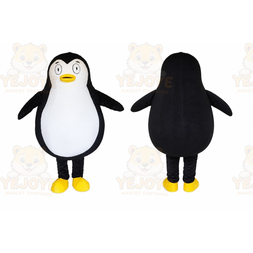 Black Penguin Mascot Costume with Custom Logo