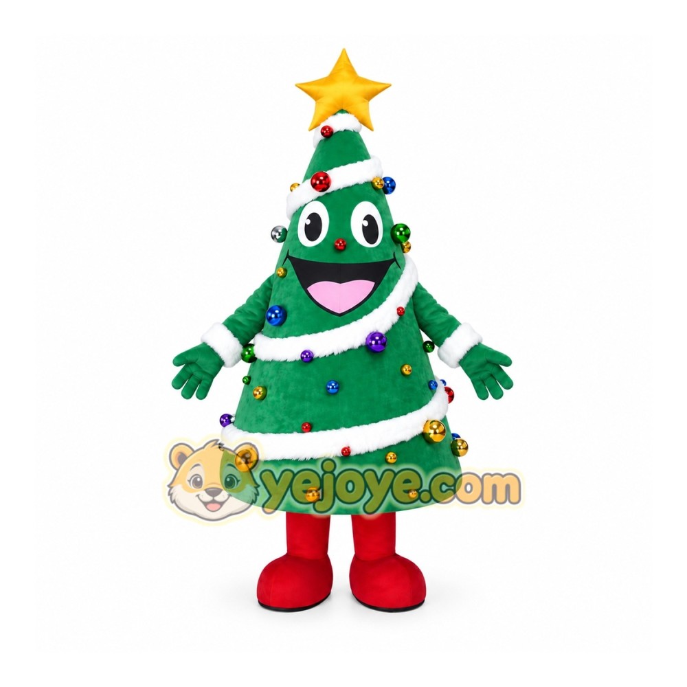 Green Christmas Tree Mascot Costume with Custom Logo