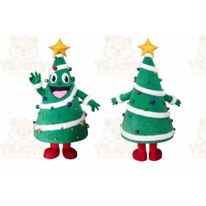 Green Christmas Tree Mascot Costume with Custom Logo