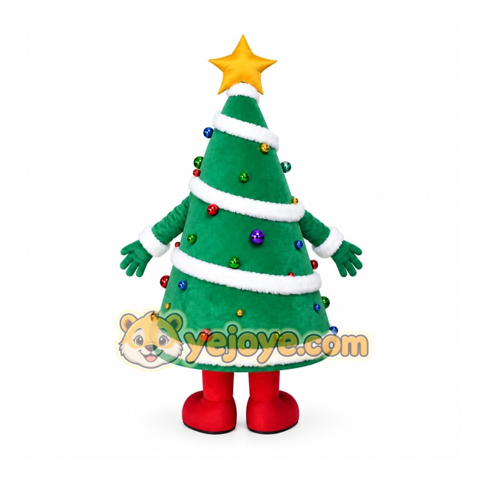 Green Christmas Tree Mascot Costume with Custom Logo