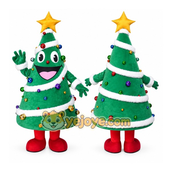 Green Christmas Tree Mascot Costume with Custom Logo