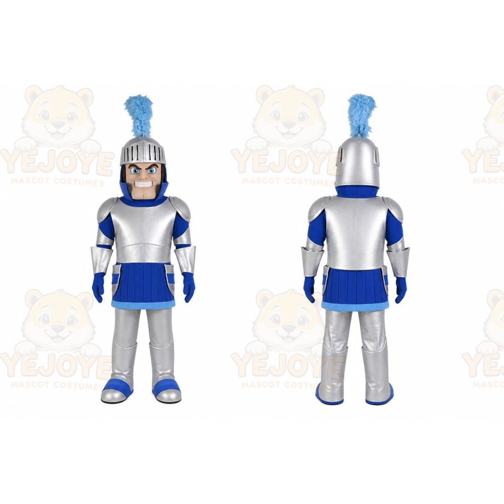 Silver Roman Warrior Mascot Costume with Custom Logo