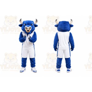 Blue Bull Mascot Costume with Custom Logo