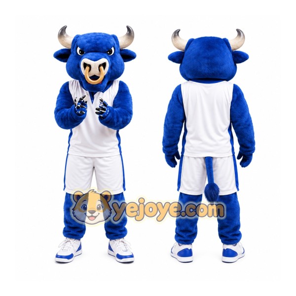 Blue Bull Mascot Costume with Custom Logo