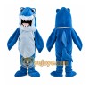 Blue Shark Mascot Costume with Custom Logo
