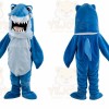 Blue Shark Mascot Costume with Custom Logo