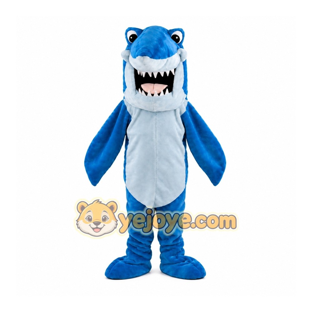 Blue Shark Mascot Costume with Custom Logo