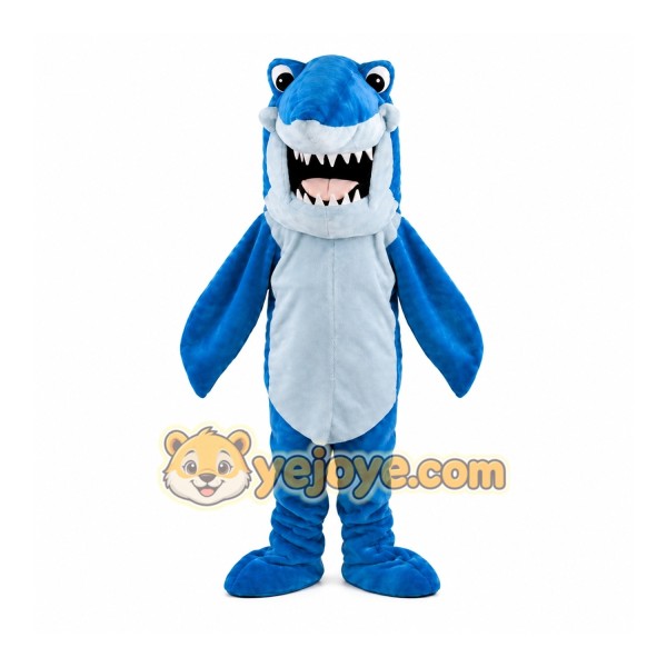 Blue Shark Mascot Costume with Custom Logo