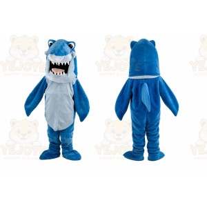 Blue Shark Mascot Costume with Custom Logo