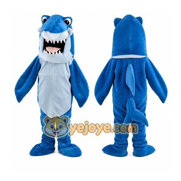 Blue Shark Mascot Costume with Custom Logo