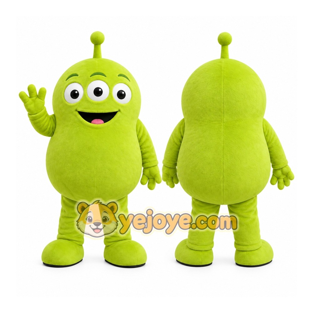 Green Alien Mascot Costume with Custom Logo