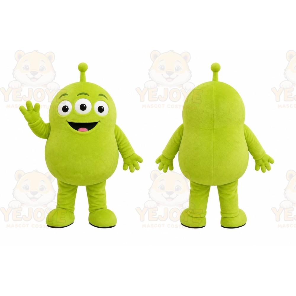 Green Alien Mascot Costume with Custom Logo