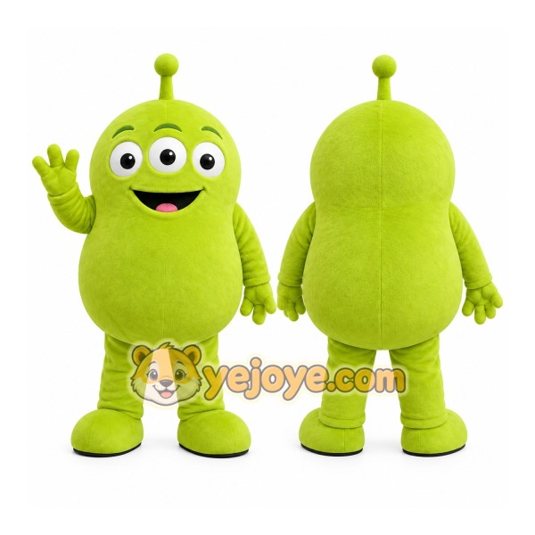 Green Alien Mascot Costume with Custom Logo
