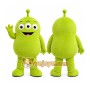 Green Alien Mascot Costume with Custom Logo
