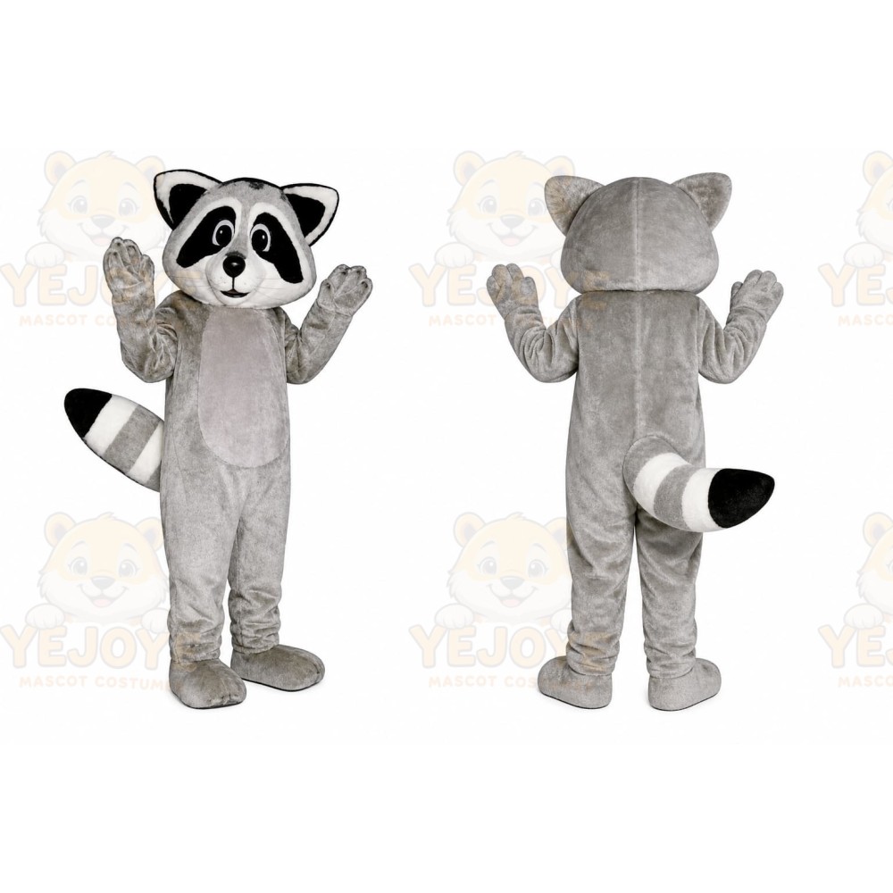 Gray Raccoon Mascot Costume with Custom Logo