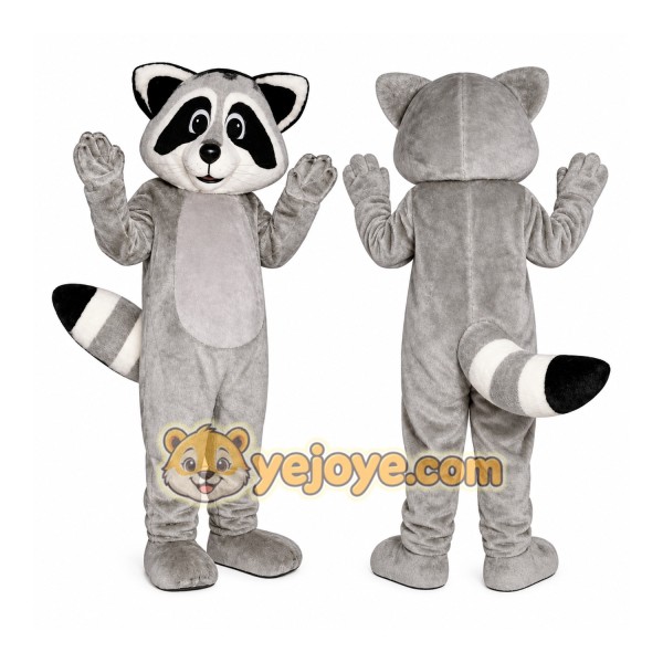 Gray Raccoon Mascot Costume with Custom Logo