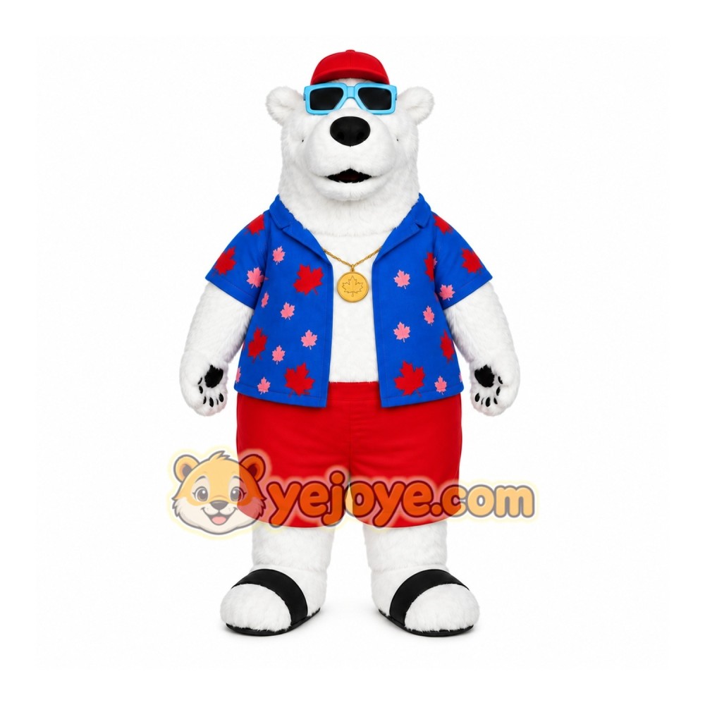 White Bear Mascot Costume with Custom Logo White Bear Mascot Costume with Custom Logo