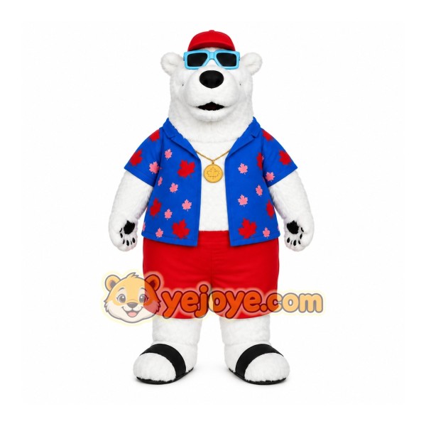 White Bear Mascot Costume with Custom Logo