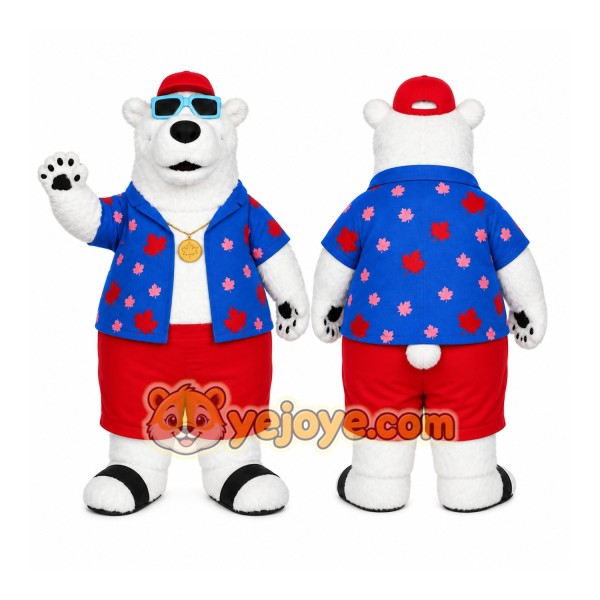 White Bear Mascot Costume with Custom Logo