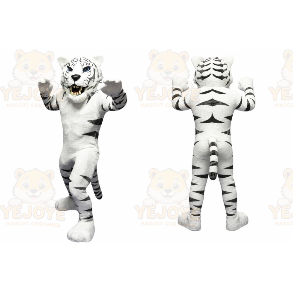 White Tiger Mascot Costume with Custom Logo