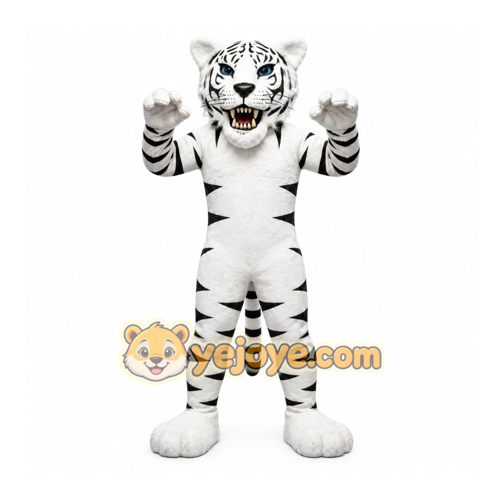 White Tiger Mascot Costume with Custom Logo White Tiger Mascot Costume with Custom Logo