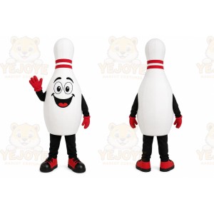 White Bowling Pin Mascot Costume with Custom Logo