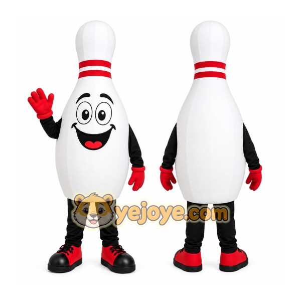 White Bowling Pin Mascot Costume with Custom Logo