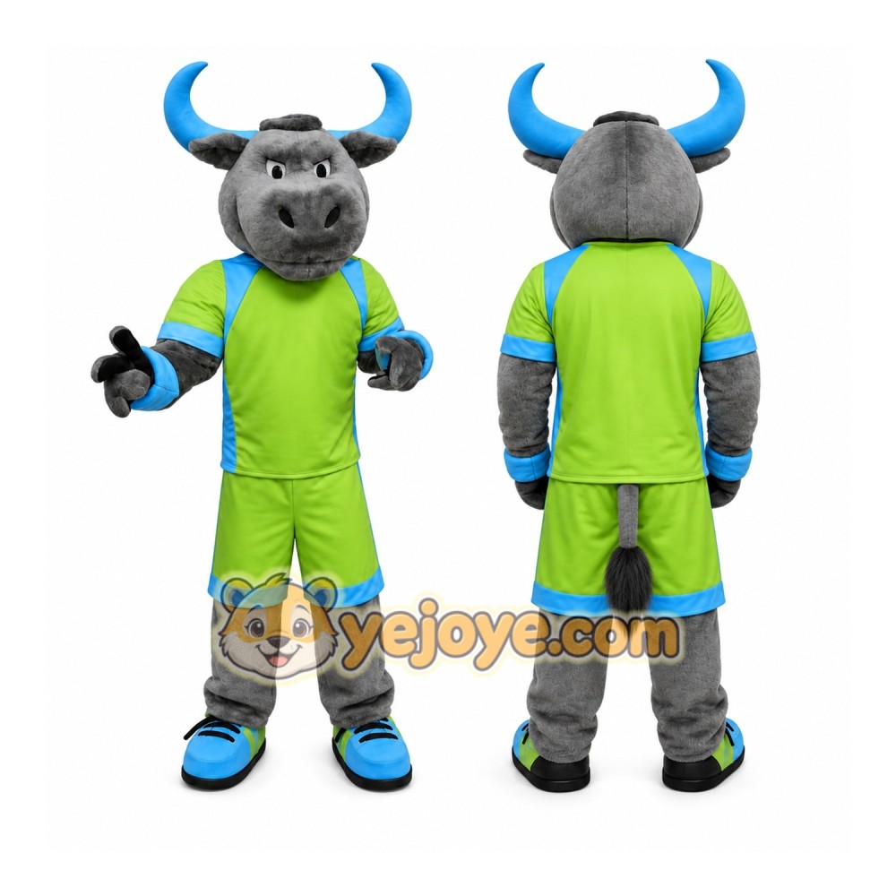 Gray Bull Mascot Costume with Custom Logo Gray Bull Mascot Costume with Custom Logo