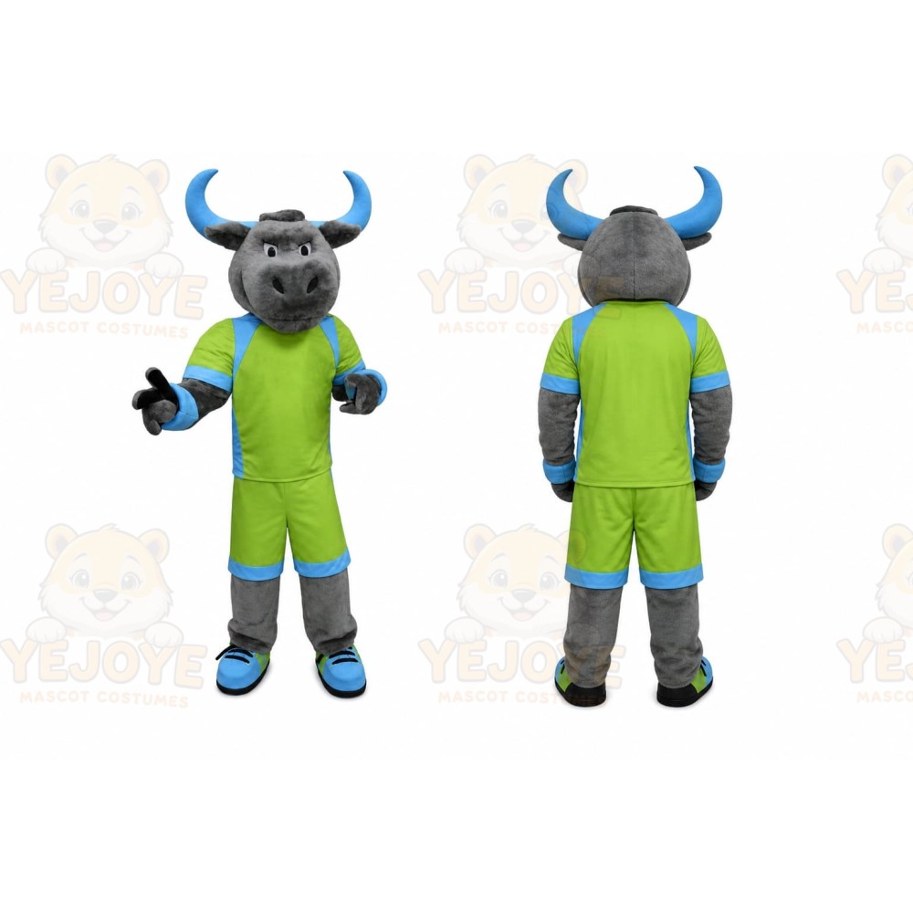 Gray Bull Mascot Costume with Custom Logo