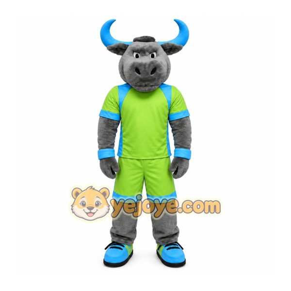 Gray Bull Mascot Costume with Custom Logo Gray Bull Mascot Costume with Custom Logo