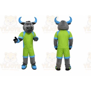 Gray Bull Mascot Costume with Custom Logo