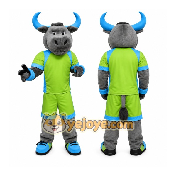 Gray Bull Mascot Costume with Custom Logo