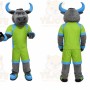 Gray Bull Mascot Costume with Custom Logo