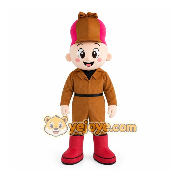 Brown Soldier Mascot Costume with Custom Logo