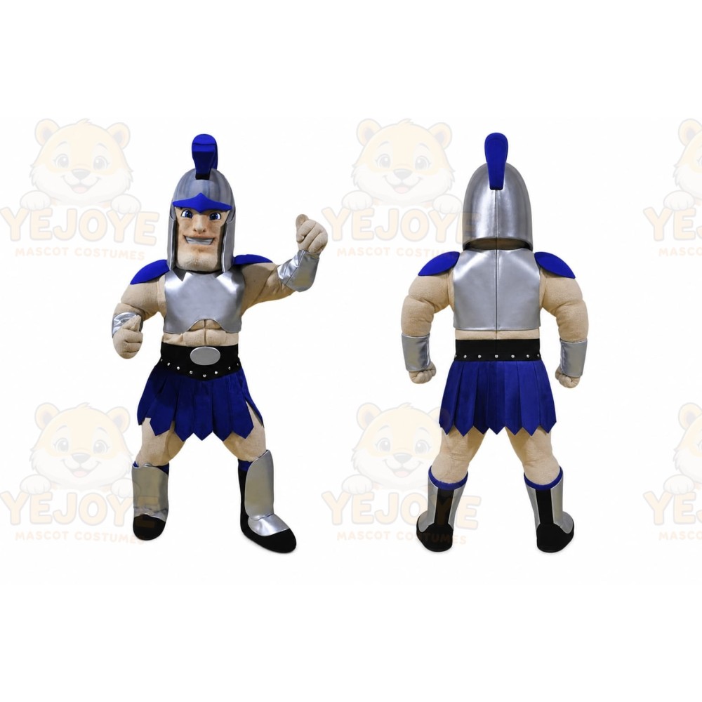Blue Roman Warrior Mascot Costume with Custom Logo