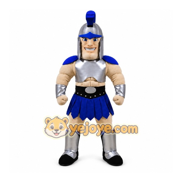 Blue Roman Warrior Mascot Costume with Custom Logo