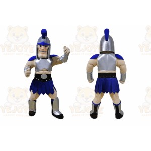 Blue Roman Warrior Mascot Costume with Custom Logo